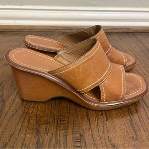 Cole Haan Country Brown Leather Wedge Platform Sandals Women's Size 9.5